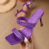 Eilyken Summer Satin Weave Square Toe Slippers Women Fashion Thin Heels Female Party Slide Shoes Zapatos Mujer
