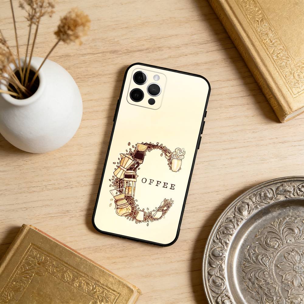 C-Coffee T-Time Phone Case For iPhone 17,16,15,14,13,12,11 Plus,Pro Max,Soft Silicone Black Cover