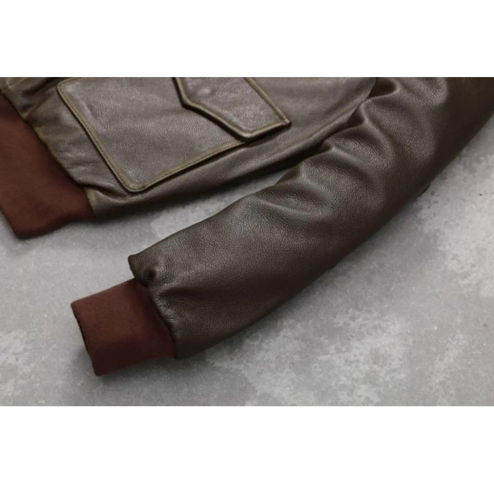 Chinese Size Classic Air Force A2 Flight Jacket Edged Army Green Genuine Cow Leather Jacket Men Pilot Coat Autumn Jaquetas Masculina De Couro