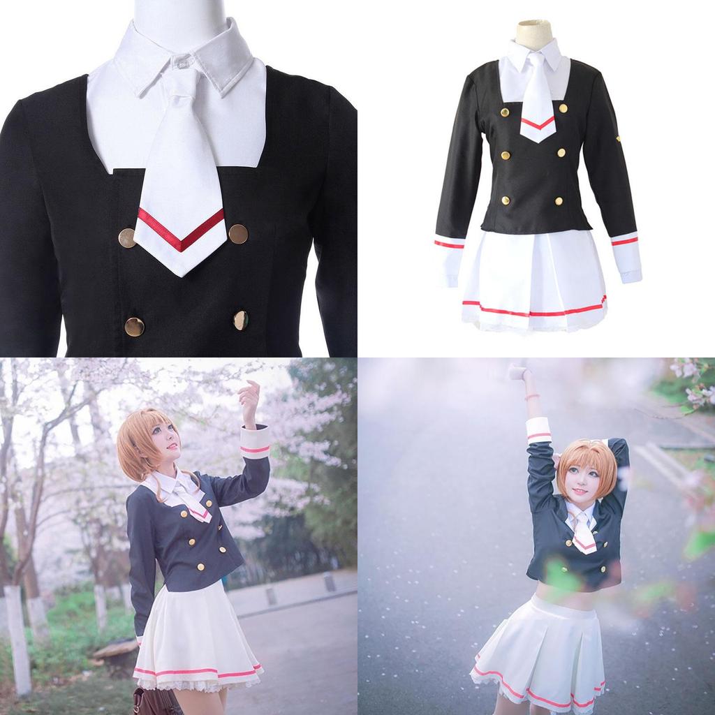 Stylish Black And White Cardcaptor Sakura Kinomoto Cosplay Costume For Anime Enthusiasts