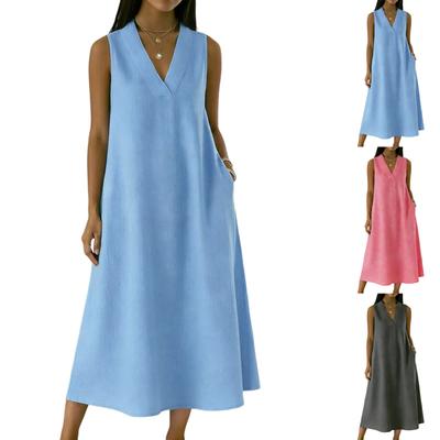 Women's Sleeveless -color Long Loose-fitting Casual Dress