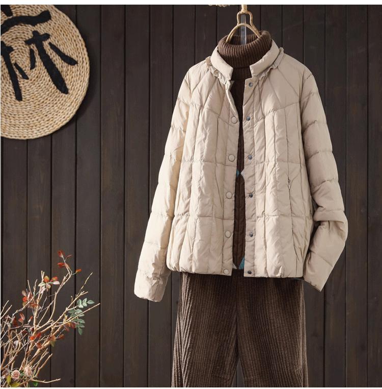Nuova giacca imbottita in piuma d'anatra bianca a collo alto retrò autunno e inverno leggera e sottile alla moda letteraria e casual corta giacca imbottita donna
