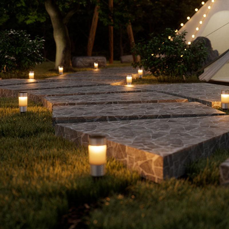 3pcs Solar LED Lawn Light Cylindrical Stainless Steel LED Landscape Decorative Lighting Waterproof for Courtyard Garden Sidewalk