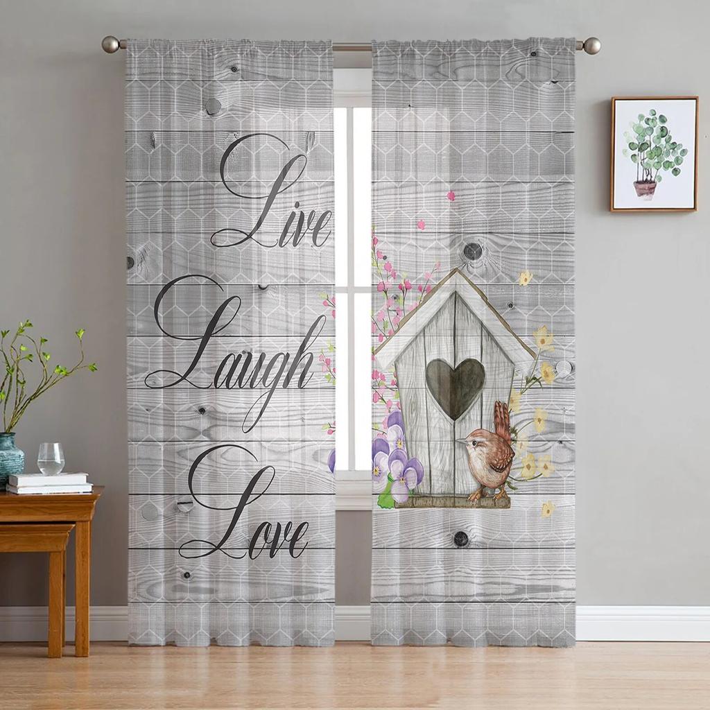 Birdie Leaves Plant Animal Modern Tulle Curtains For Living Room Bedroom Home Kitchen Window Sheer Curtains