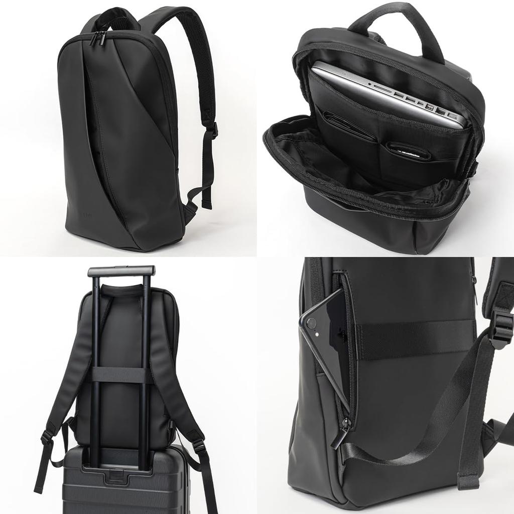 KLON Matte Coated Rucksack - Wav Black, a Lightweight, Waterproof, Slim Business Backpack for Men and Women, Perfect for Commuting or Office Wear.