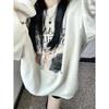Silver Fox Velvet Pure Cotton Women's Retro Cat Print Sweatshirt - Round Neck, Loose Fit, Autumn Winter Casual Style.
