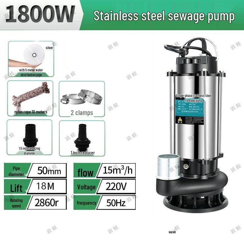 Pompe à eau submersible domestique haute puissance en acier inoxydable 220V pour usage agricole et d'eaux usées