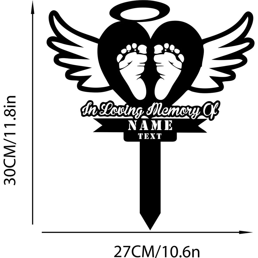 Metal Garden Stake Memorial Heart with Footprint for Infant Loss