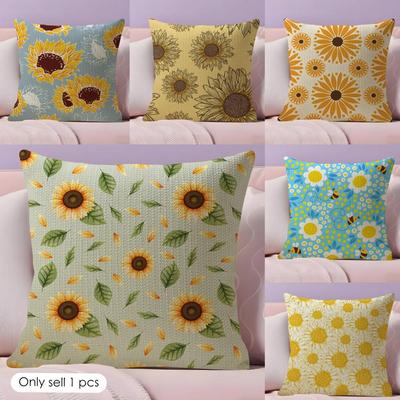 Sunflower Pattern Cushion Cover Natural Linen Pillow Cover Double-Sided Print Cushion Cover For Sofa Home Decor