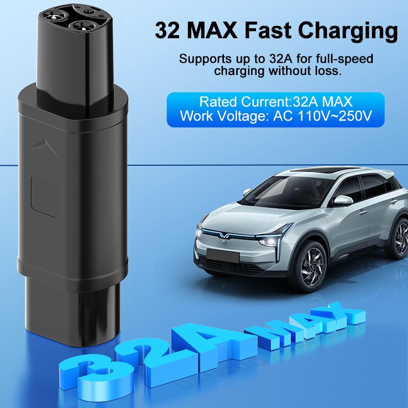 Type 2 To NACS EV Adapter Convertor AC 1Phase AC 110V-250V 32A Type2 To Tesla Charging Converter Adaptor for Model 3 X Y S