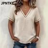 JPNTKY Women's Fashion Casual Short Sleeve V-Neck Blouses & Shirts