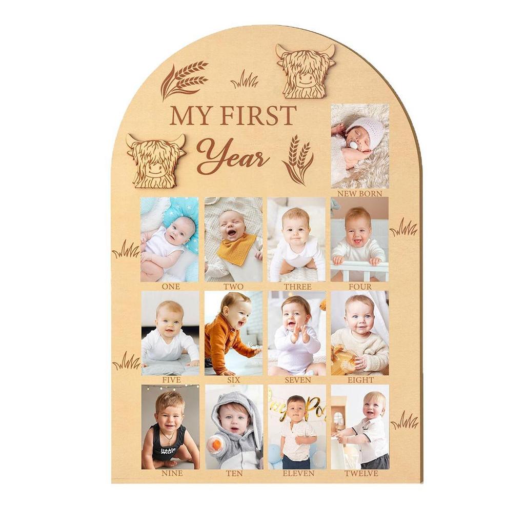 Wooden Cow Design Newborn Milestone Photo Display Stand