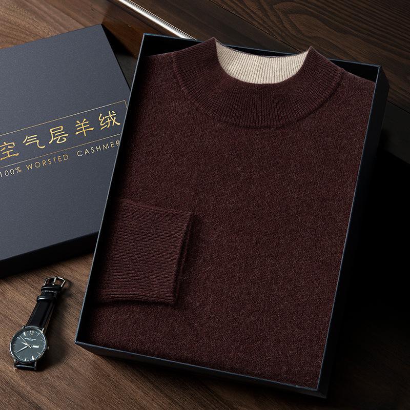 Men's Autumn/Winter Thickened Cashmere Knit Half-High Neck Sweater - Business Casual, Loose Fit, Plus Size