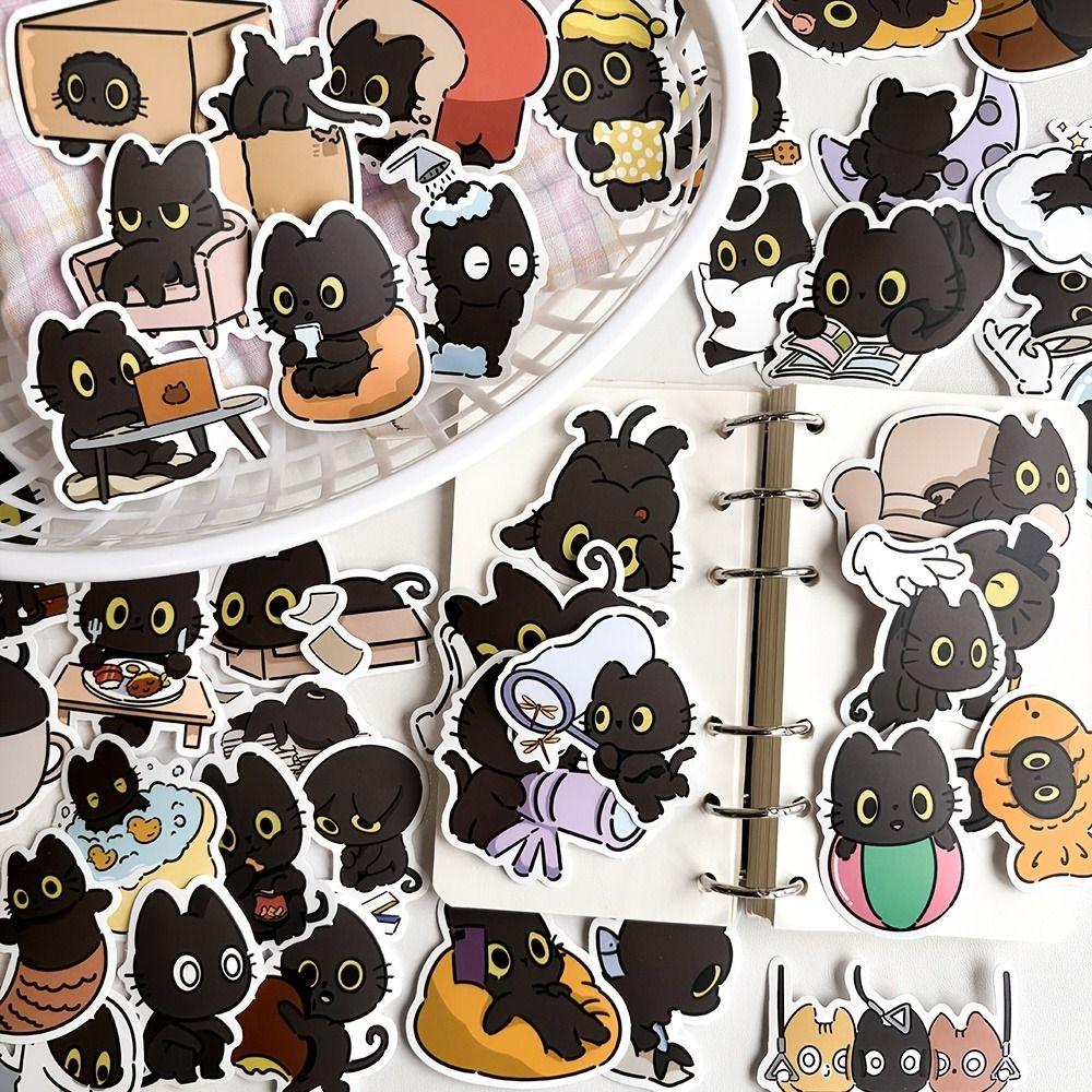 50Pcs Waterproof Kawaii Black Cat Sticker Cartoon Graffiti Decal Cute Kitten Sticker Skateboard