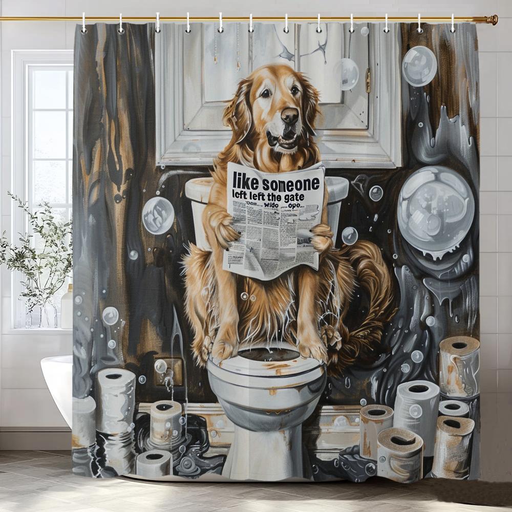 Süßer Hund beim Baden in der Badewanne Duschvorhang, Dekorativer Badezimmer-Duschvorhang, Wasserdichter Duschvorhang mit Haken