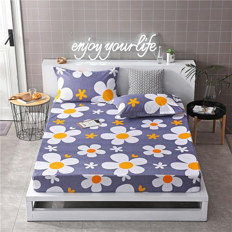 Luxurious Bedding Fitted Sheet Floral Flower Pillowcase Bed Cover With Elastic Cover