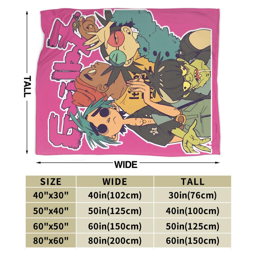 Musikband Gorillaz Crew Flanelldecke Weiche Überwurfdecke für Draußen Flugzeugreisen Mode Tagesdecke Sofa Bettbezug
