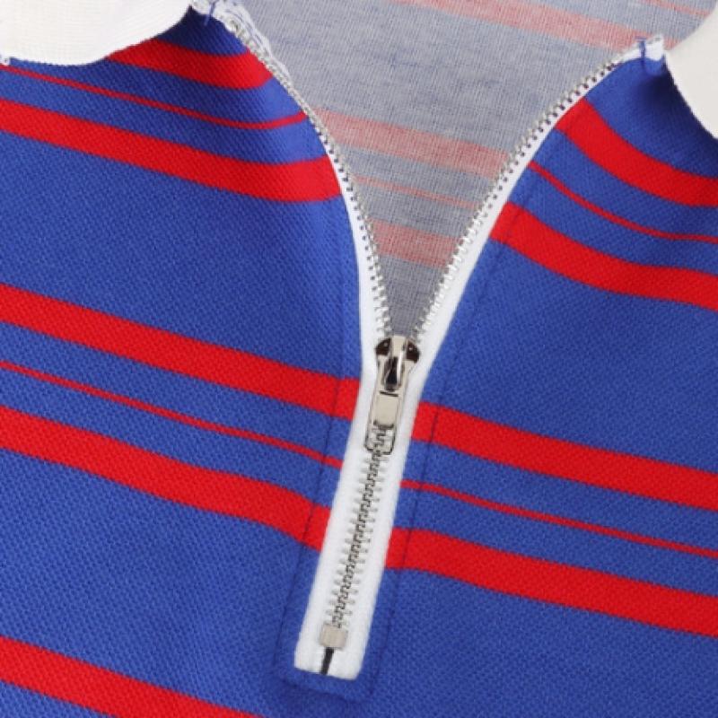 Shop Women S Collared Half Zip Retro Striped looSe lS Tee Blue Naru wSh260057