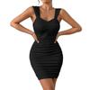 Women's Fashion Solid Color Suspender Pleated Waist Dress Summer