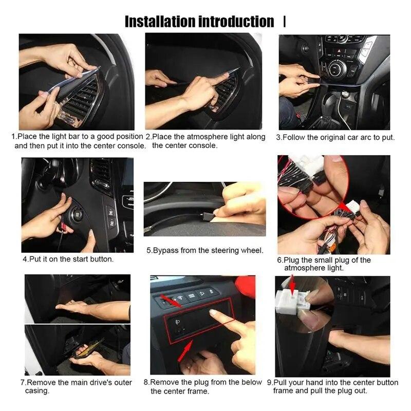 Car Interior LED Dashboard Atmosphere Light EL Wiring Neon Strip Ambient Lamp Decorative Blue Color for Hyundai Tucson 2015-