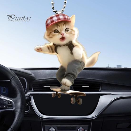 Adorable Cat Hanging Ornament Car Rearview Mirror Pendant with Lanyard Easy To Hang Animal Cat-Shaped Xmas Tree Pendant