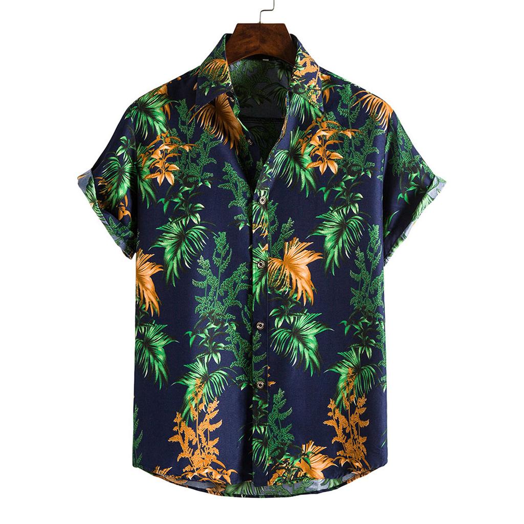 Mens Fashion Ethnic Short Sleeve Casual Printing Hawaiian Shirt Blouse T-shirt
