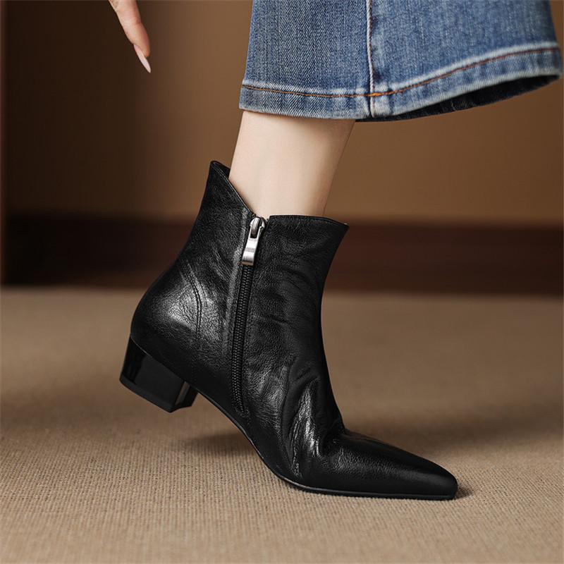 Fashion New Autumn/winter Sheep Leather Women Boots Pointed Toe Shoes for Women Fashion Boots Women Versatile Mid Heels Ankle Boots