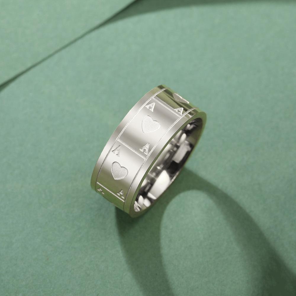 Dawapara Vintage Ace Poker Card Men Ring 8MM Unisex Luck Ring Ace of Love Stainless Steel Wedding Band Jewelry