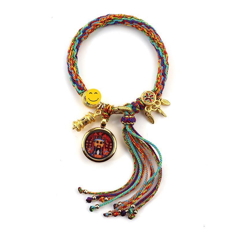 Woven Zhakiram Five Wealth Gods Eye Bracelet with Green Tara and Manjushri Thangka Design