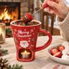Holiday Themed Snack Server Christmas Chocolate Fondue Mug with Tea Light Warmer & Forks, 155ml Ceramic Melting Tabletop Pot for Cheese Caramel, Party
