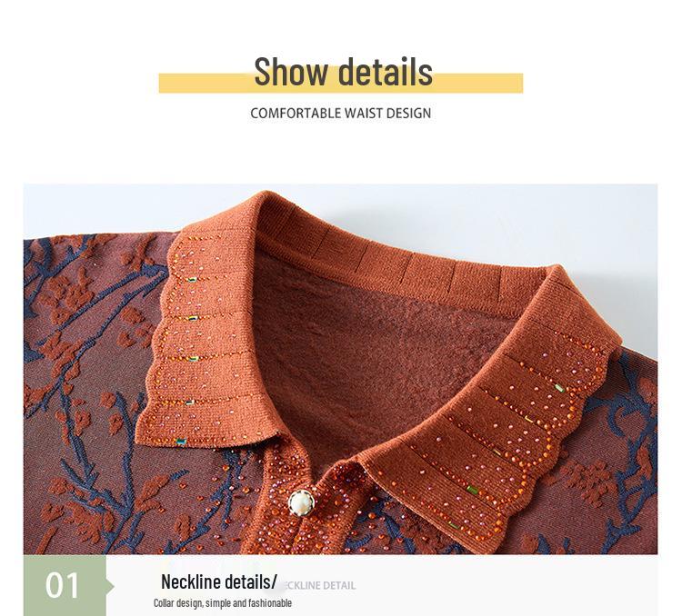 Women's Knitted Long-Sleeve Lapel T-Shirt - Spring & Autumn Fashion for Middle-Aged & Elderly