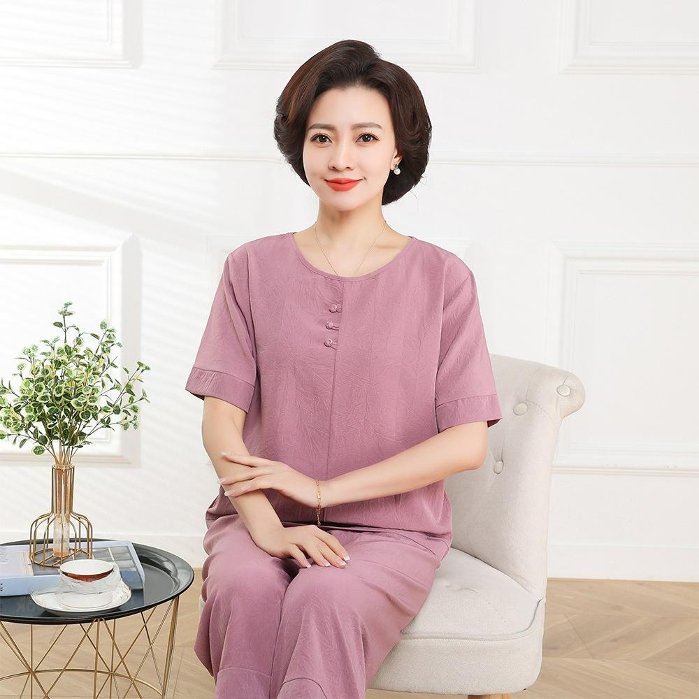 Cotton Silk Mother's Wear Thin Three-button Suit Solid Color Casual Home Service Can Be Worn Outside