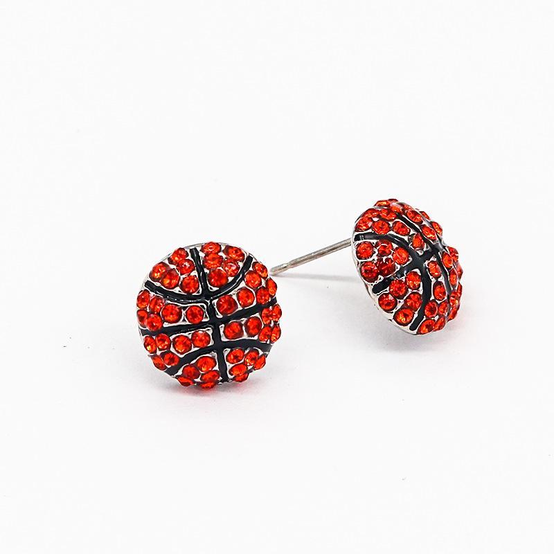 Sporty Rhinestone Stud Earrings 2Pcs Alloy Football Basketball Design Shiny for Sports Enthusiasts Christmas Gift