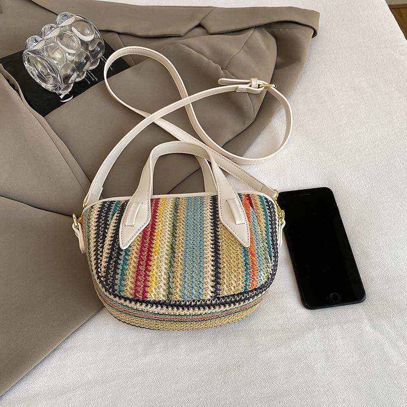 Bohemian gestreifte Mini-Strohtasche für Damen Fashi Süß Jugend Top-Griff für den Sommer Bunte gewebte Umhängetasche