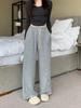 Petite Slimming Wide-Leg Fleece-Lined Pants for Women - Casual Elastic Waist, Loose Fit for Autumn/Winter