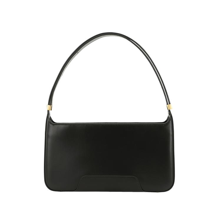 Burberry Black Leather TB Monogram Hobo Shoulder Bag With Gold Hardware For Daily Use