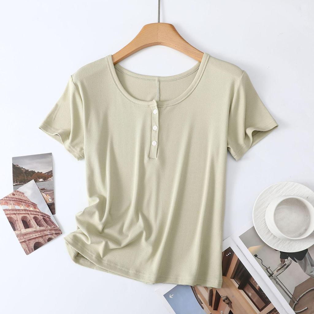 Women's Lightweight Tencel Short-Sleeve Round Neck T-Shirt - Soft, Loose-Fit, Solid Color, Summer Cool Style