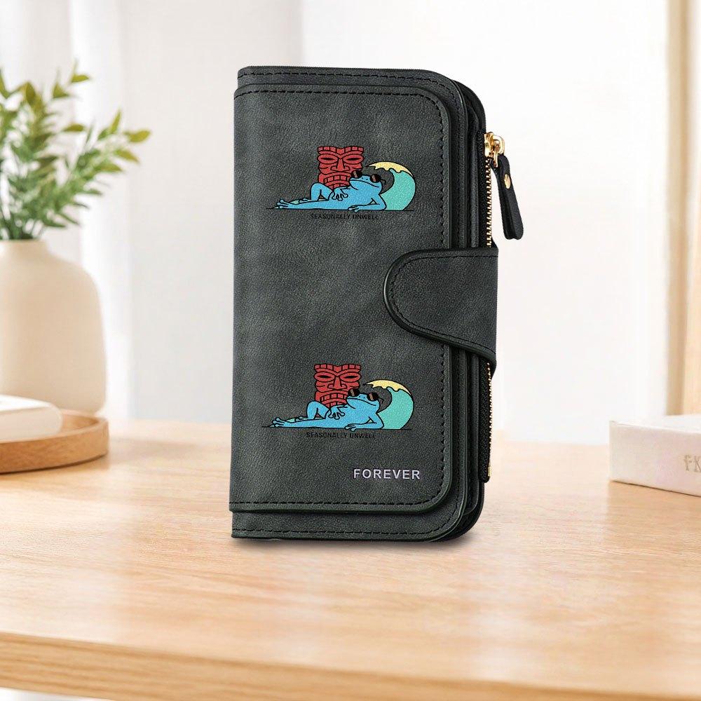 1pc Tiki Frog Vacation Long Zipper Wallet, Large Capacity Card Holder, Unisex Clutch Bag, Fashionable Zipper Coin Purse, Suitable for Daily Use, A