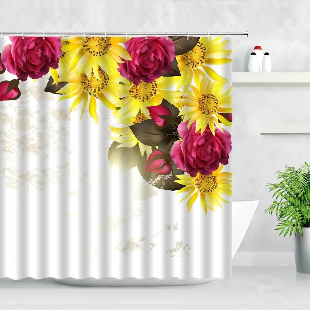 Purple Floral Shower Curtains Waterproof Bath Screen Wisteria Flower Butterfly Lavender Bathtub Decor Bathroom Curtain Baño