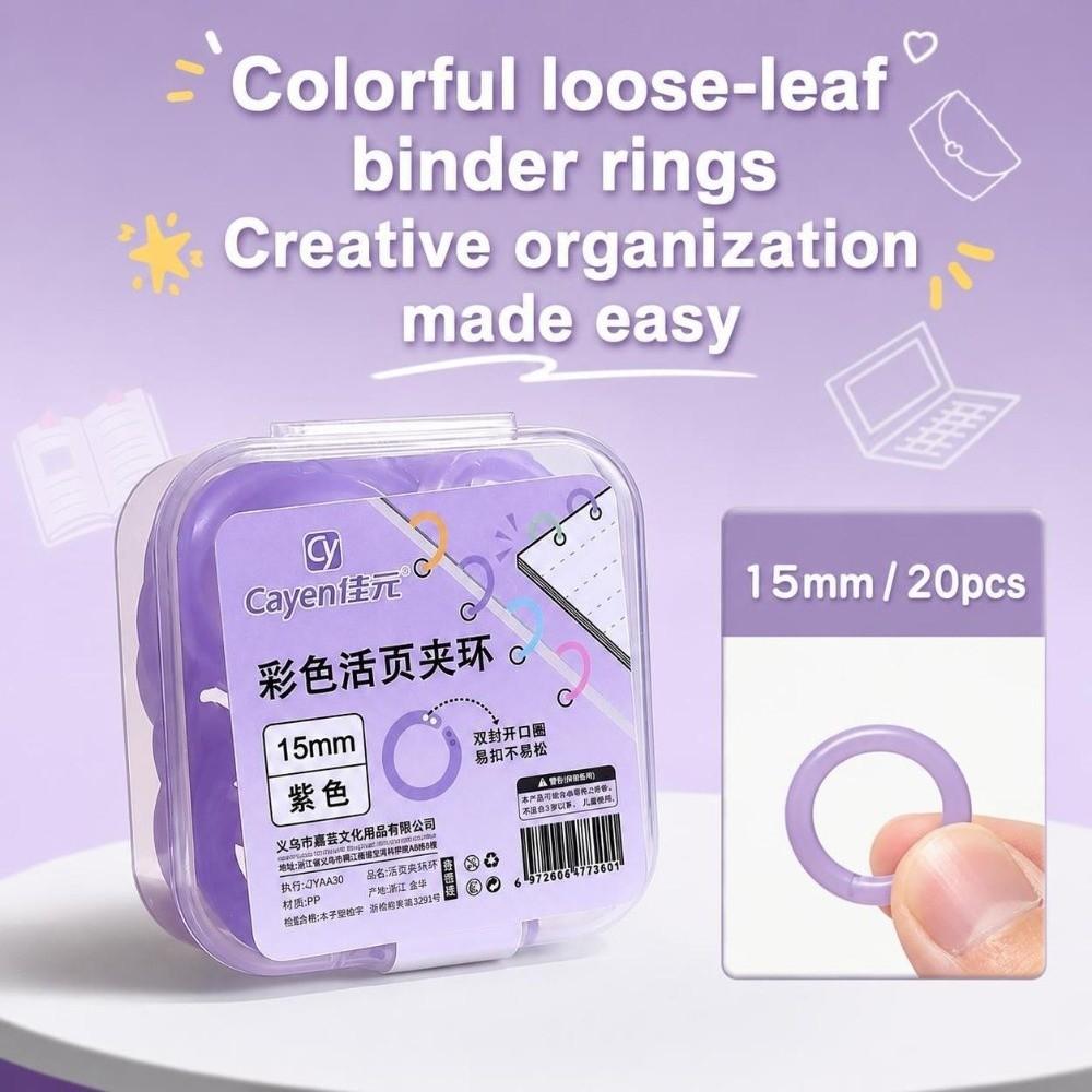 20Pcs Plastic Loose Leaf Rings 15mm Notebook Binding Rings Binding Stationery