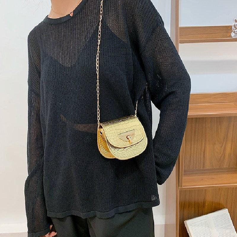 Stylish Small Korean Saddle Bag 2024 Fashion Pu Leather Candy Color Chain Bag