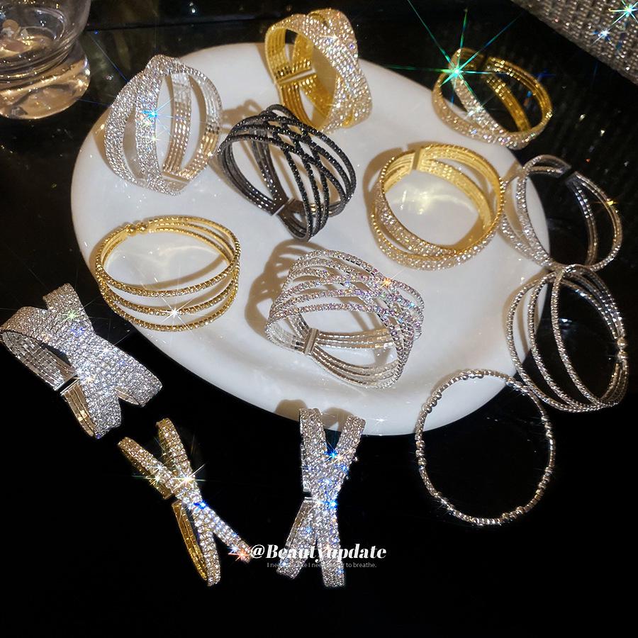 Elegant Rhinestone Double Layer Cuff Bracelet: Light Luxury, High-End Style for Women