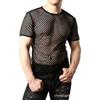 European Men's Fishnet Round Neck Short Sleeve Casual Loose Plus Size Top