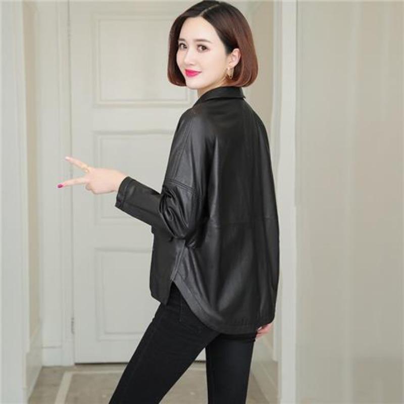 Genuine Leather Clothing Women's Spring and Autumn New Full Vegetable Tanned Sheepskin Lapel Short Loose Large Size Jacket