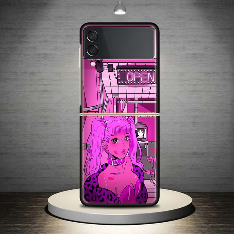 

Anime Vaporwave Glitch Purple For Samsung Galaxy Z Flip 7 6 5 4 3 5G Phone Case Black Cover ZFlip 7 6 5 4 3 Shockproof Bumper Co Samsung Z Flip 6