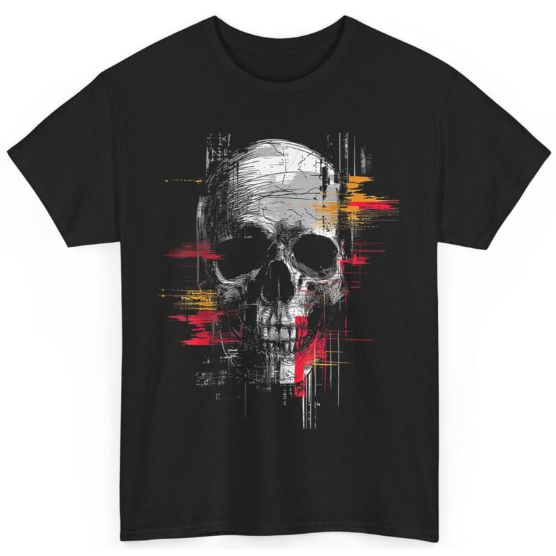 Distressed Skull Glitch Effects T Shirt Digital Glitch Skull Graphic Tee S разноцветный