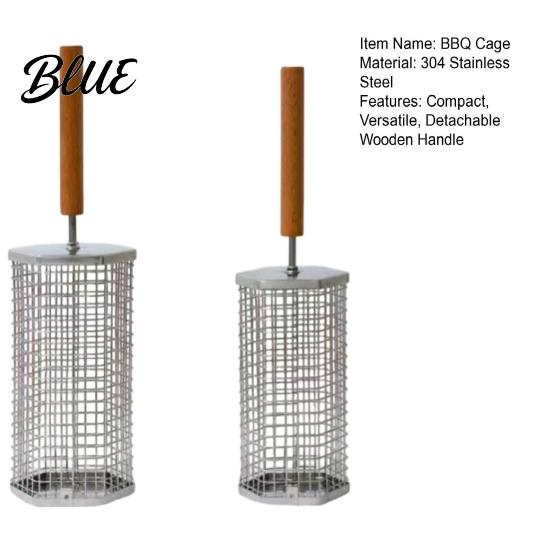 BBQ Cooking Basket Stainless Steel Rolling with Wooden Handle Rotating Grill Cage for Outdoor Grilling Accessories Camping Picnics Space-Saving