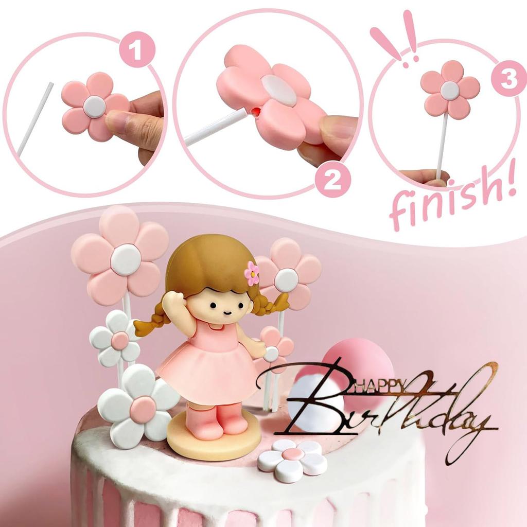 20st Flicka Tårtdekorationer Skumbollar Dekorationer Med Små Blommor För Baby Shower Födelsedag Jubileumsfest Dekorationer (Rosa)