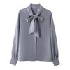 Spring 2025 New Women Blouses Shirts Long Sleeve Bow Collar White Chiffon Blouse Shirt Women Tops J766