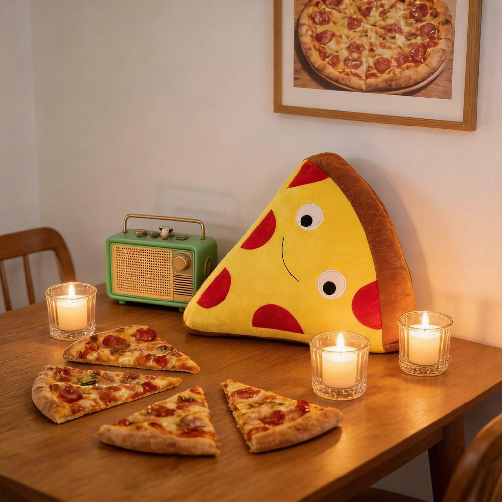Cuscino Peluche Pizza Burger e Patatine con Morbido Peluche Corto per Arredo Salotto e Regalo per Bambini
